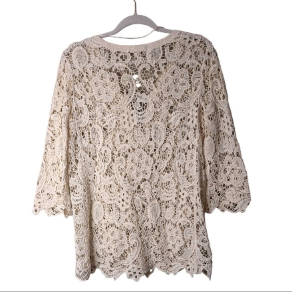Ruff Hewn Bohemian Ivory Floral Lace Crochet Top with Cord Ties size P Medium - Picture 2 of 8